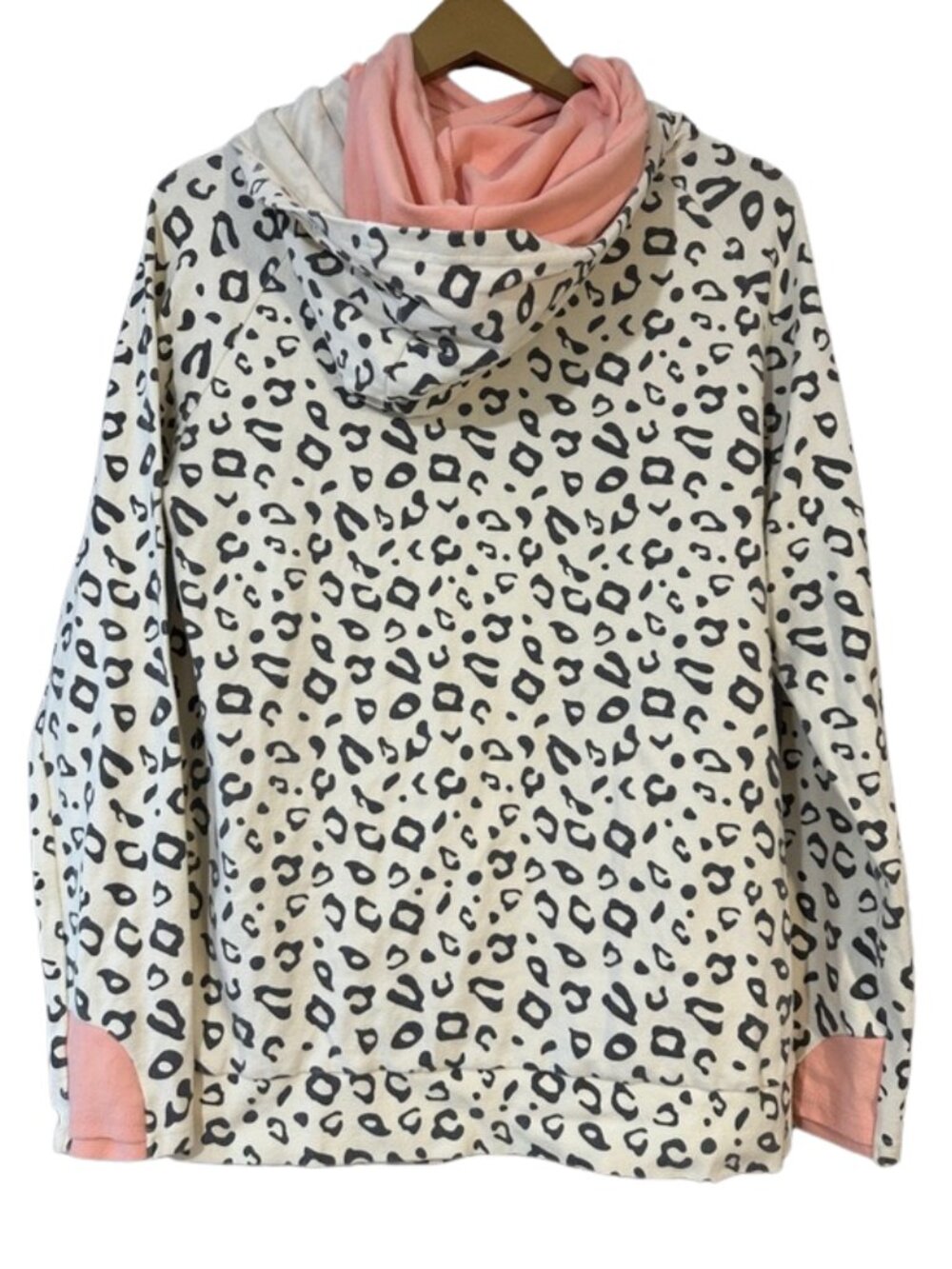 Leopard Print Hooded Pullover Hoodie | Cream Black Pink | Cozy Sweatshirt - Picture 2 of 6
